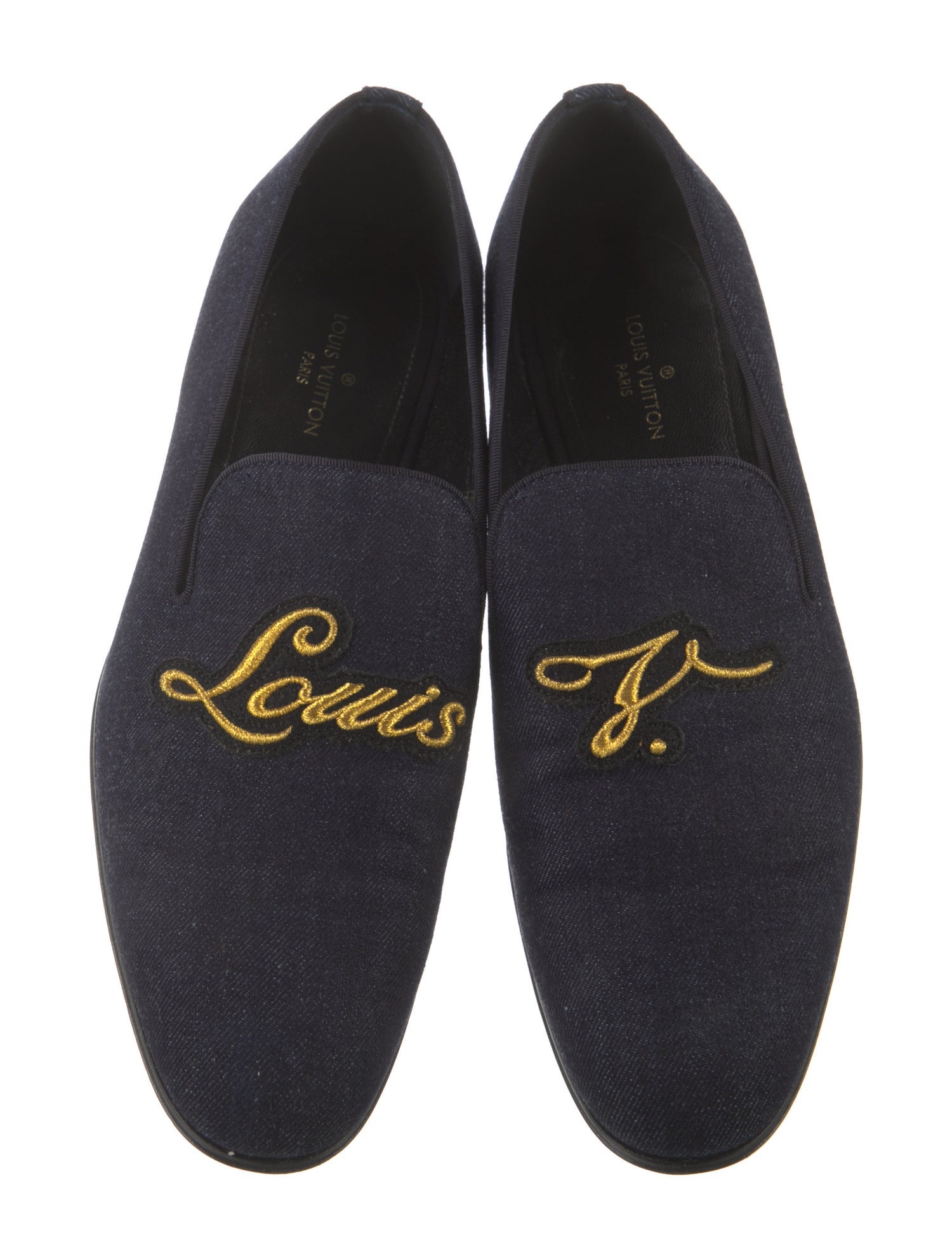 Louis Vuitton Denim Embroidered Accent Slippers